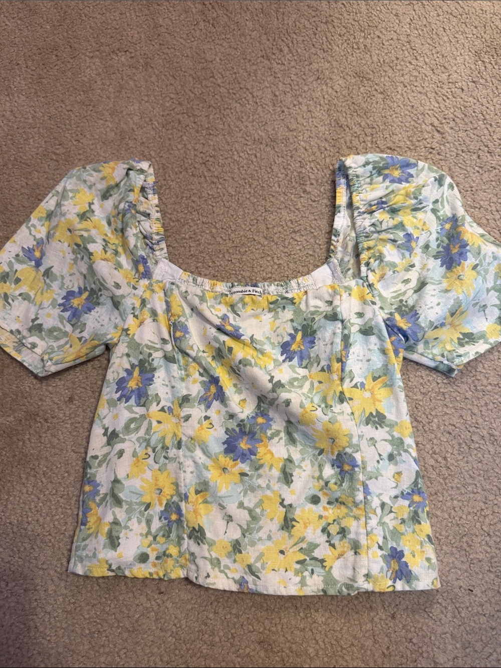 Abercrombie & Fitch Floral Square-Neck Puff Sleeve Top